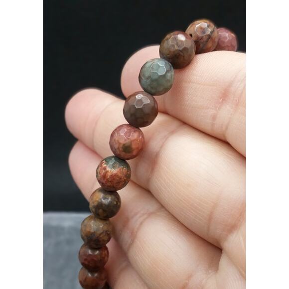 Unakite Gemstone Bracelet Artisan Stretch 8mm Faceted Jasper Beaded Boho New - Picture 7 of 9
